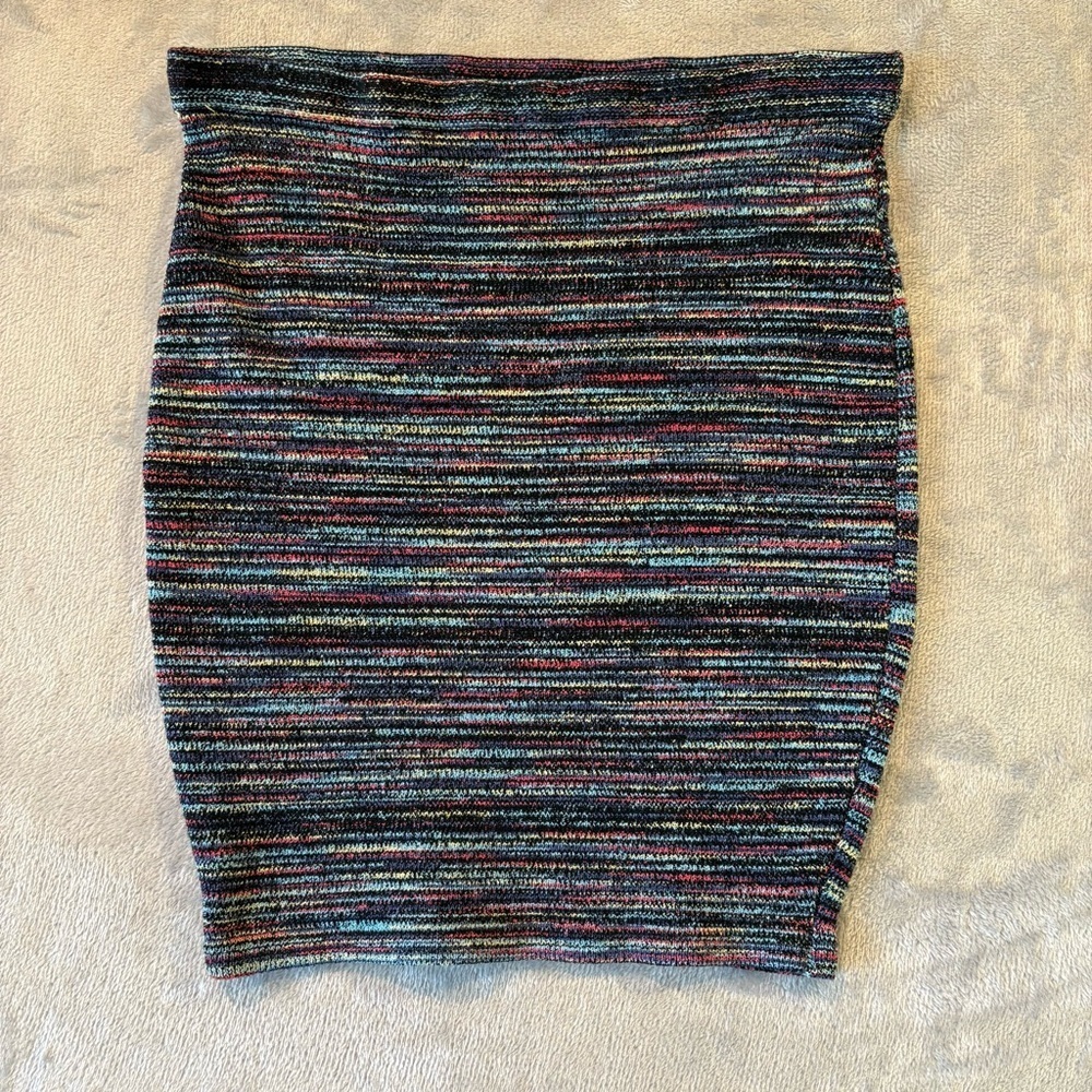 Forever 21 Multicolor Rainbow Colorful Striped Marled Groovy Stretch Skirt Sz 1X